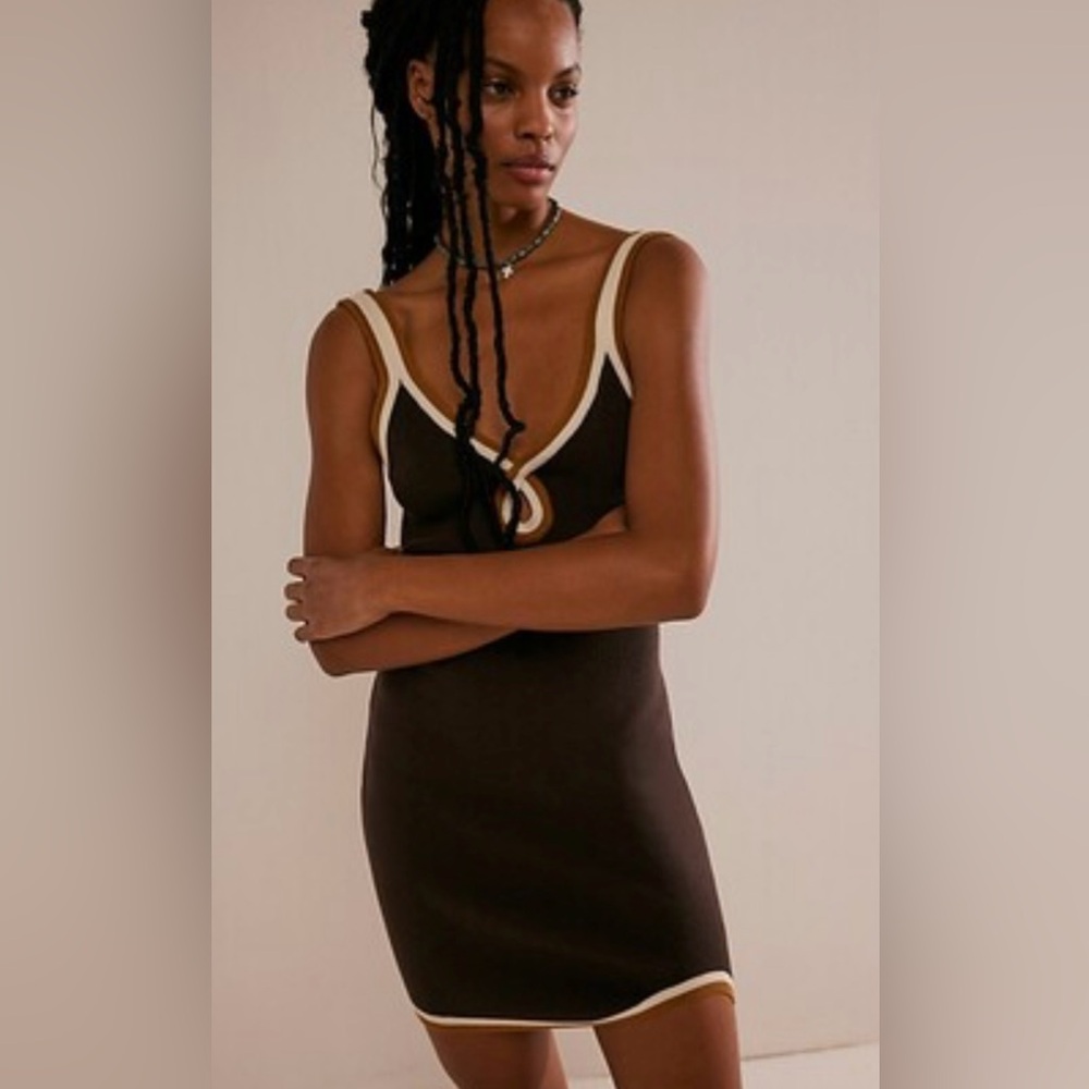 🆕 Free People Blair sweater dress in dark blue with mint and ecru size small - Picture 3 of 13